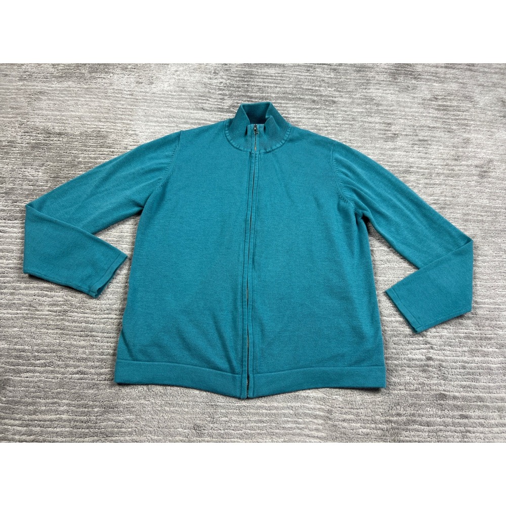 White Stag Cardigan Ladies M Shark Blue Full Zip Mock Neck Cotton Blend Sweater